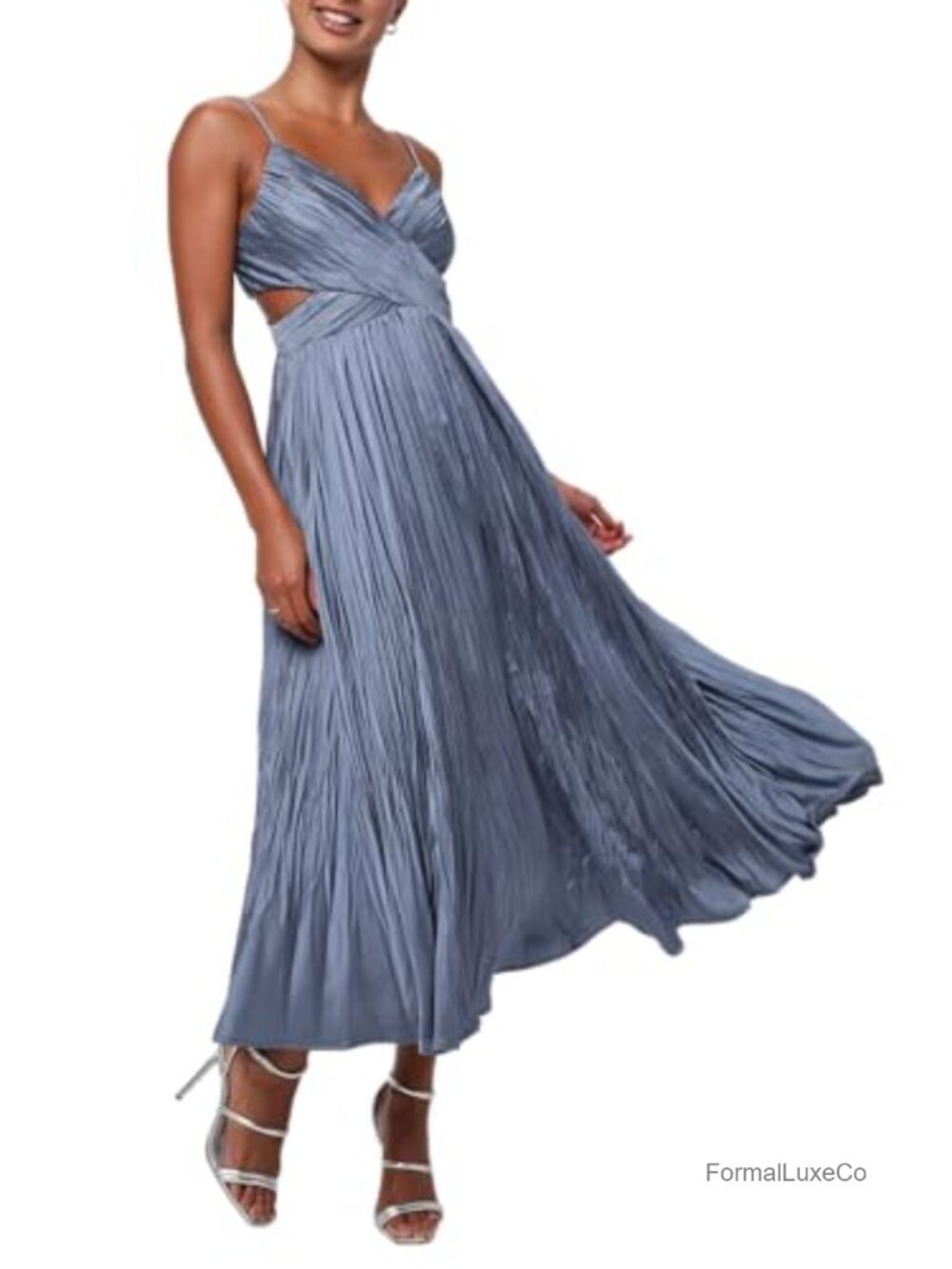 Lulus Margot Ruched Satin Midi Dress Cutout Cocktail Party Formal